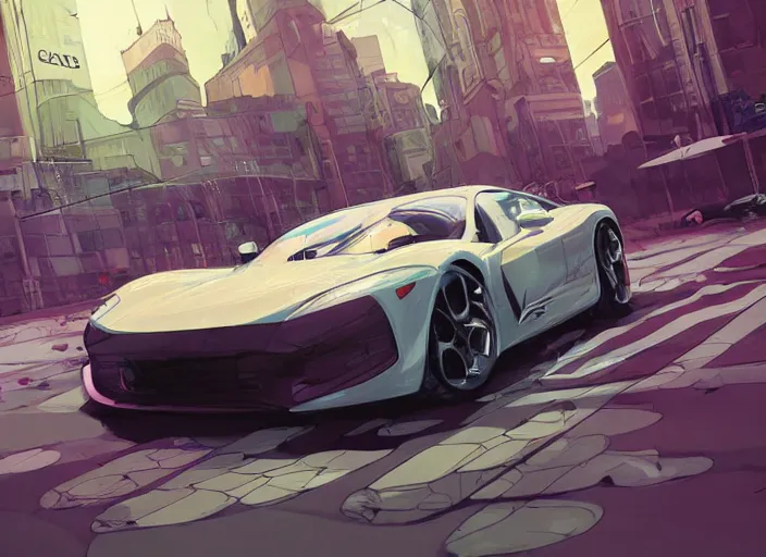 Image similar to a sport car in a city. sharp focus, cinematic pose, cinematic lighting, unreal engine render. art by josan gonzales and moebius and deathburger.