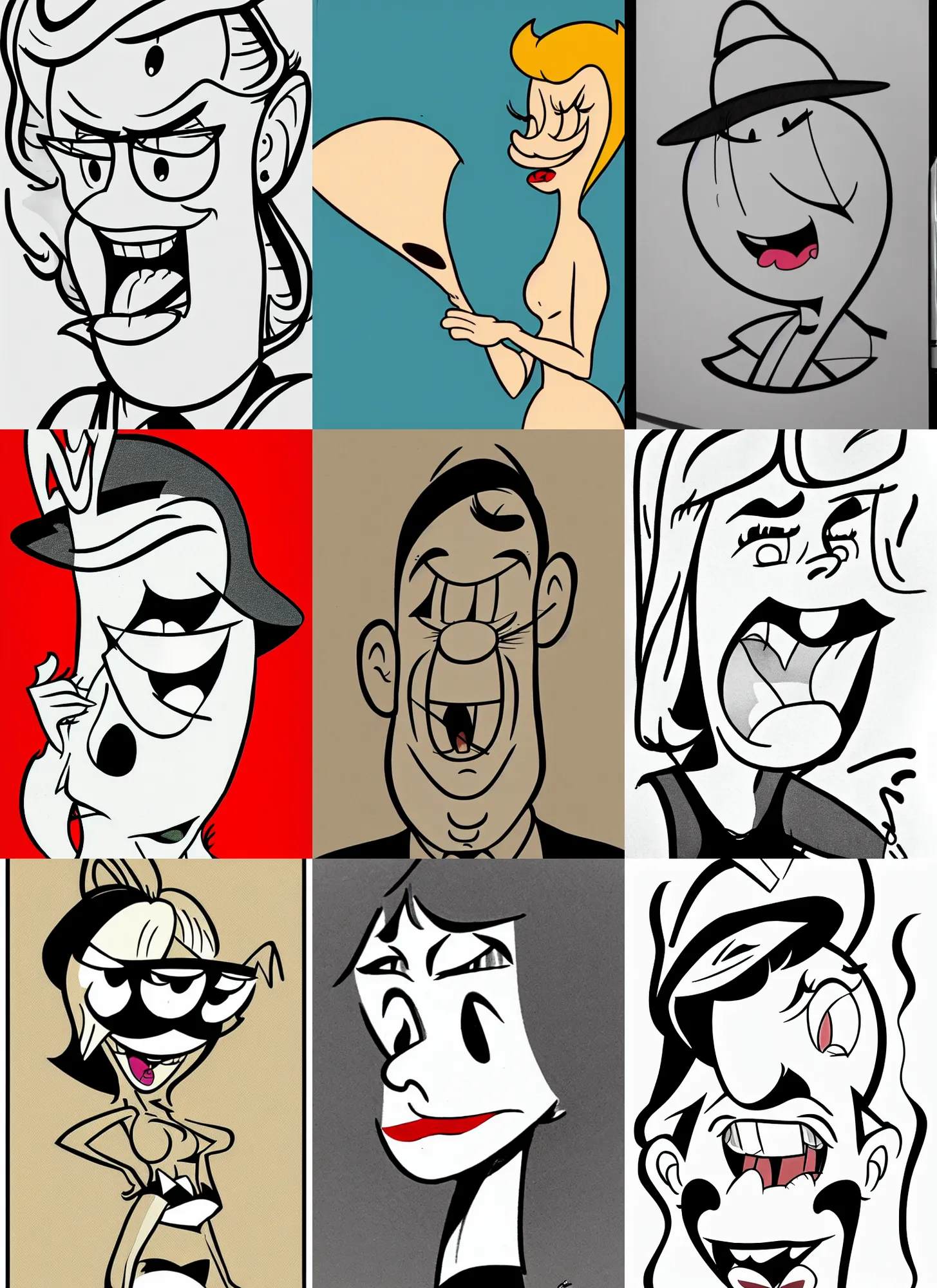 Prompt: female!!! tex avery!!! macro face shot!! flat ink sketch by tex avery and peter bagge face close up headshot in the style of tex avery