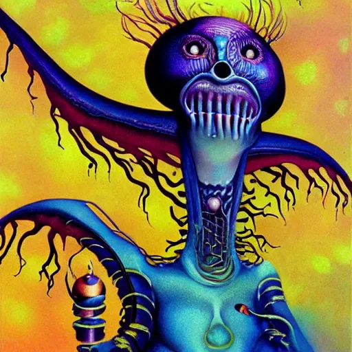 Prompt: psychedelic alien, artwork by Daniel Merriam,