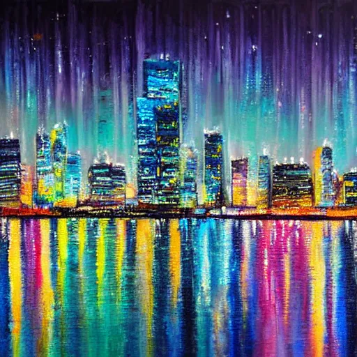 Wall Mural Blue nights Dubai - skyline with skyscrapers and reflection in  water - Other cities - Cities - Wall Murals