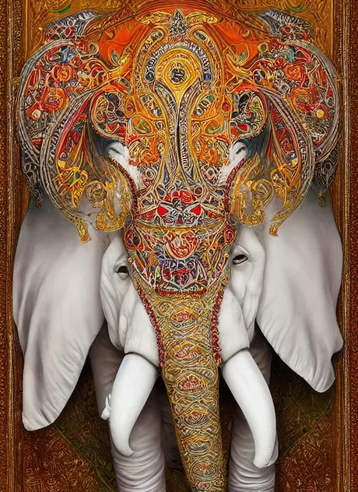 Image similar to portrait of ethereal white elephant in indian flag colors, intricate detail, ornate, conceptual art, soft light, dynamic, art by artgerm