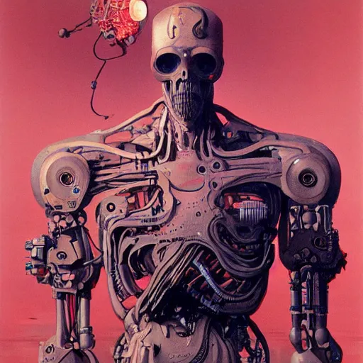 Image similar to a cyborg mutating uncontrollably concept art by syd mead and Zdzisław Beksiński