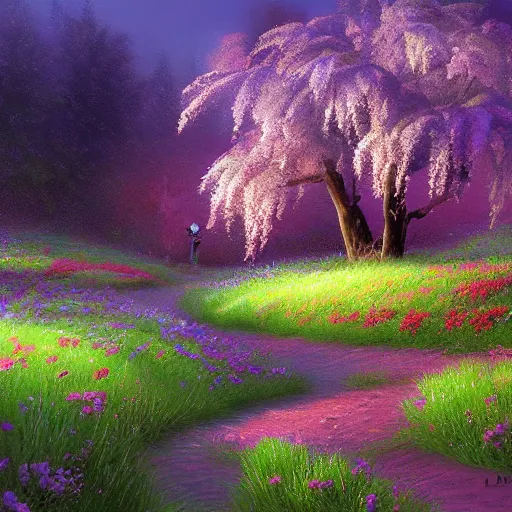 Prompt: flower meadow inspired by Evgeny Lushpin,spring, cinematic