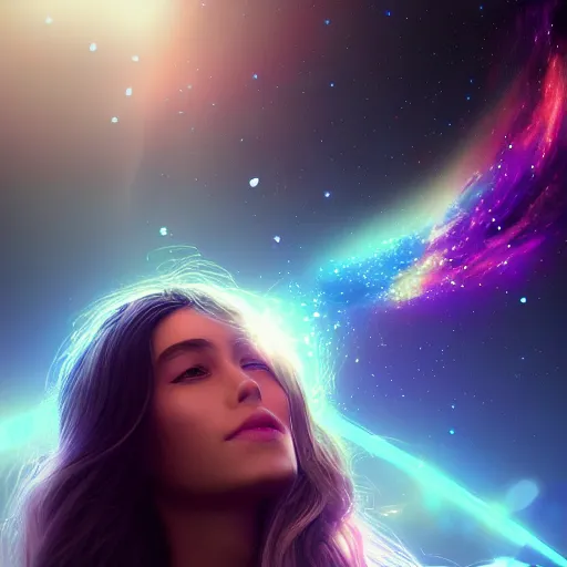 Image similar to beautiful girl galaxy background, character concept style trending on artstation concept art detailed octane render cinematic photo-realistic 8k high detailed