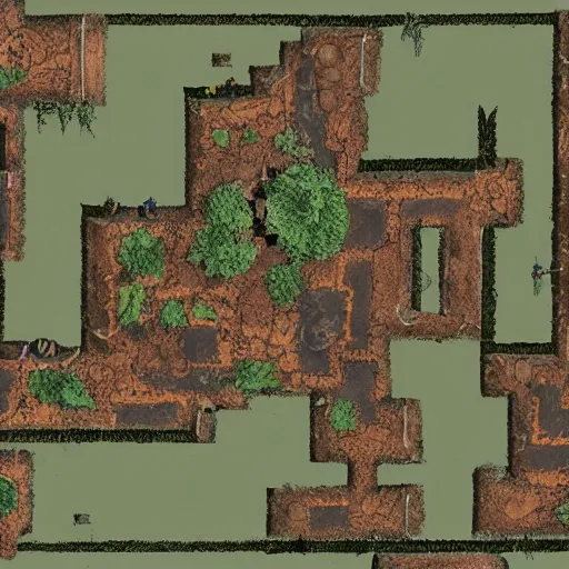 Image similar to aerial battlemap view of the Crags of Chaos, a 5th-level adventure for 3-5 characters of levels 2-4. D&D Adventure module.