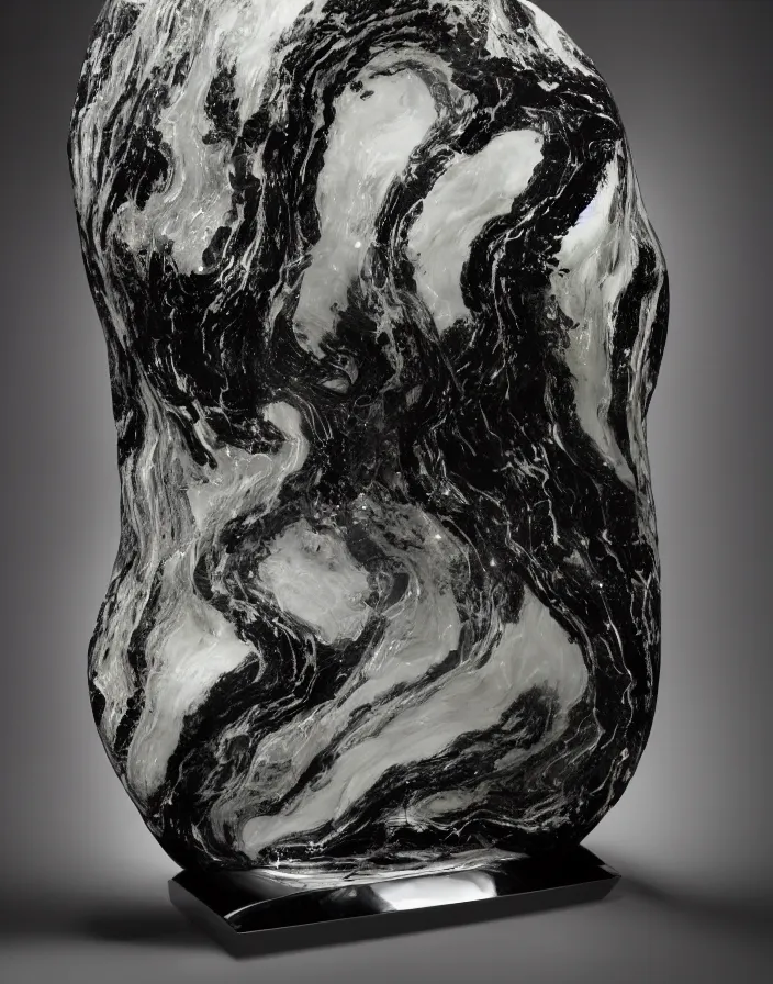 Prompt: a diagram showing 1 1 0 million years old liquid white porcelain blob sculpture with liquid black velvet, high detail 8 k, shinning reflections of light and sparks