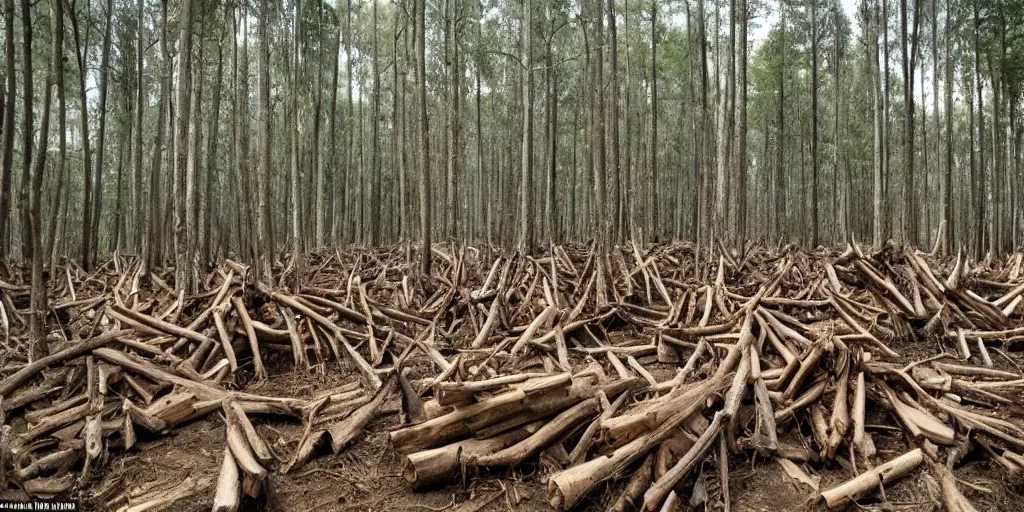 Prompt: photo of a wide clear - cut forest, thick large reedwood tree stumps as far as the eye can see, sad,