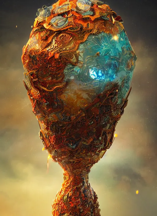 Prompt: as i wait for the absolute, time standing still, i fold together, inside the coral faberge egg, skin peeling off like rice paper, volumetric lightning, cinematic, porcelain, digital painting, highly detailed, artstation, sharp focus, illustration