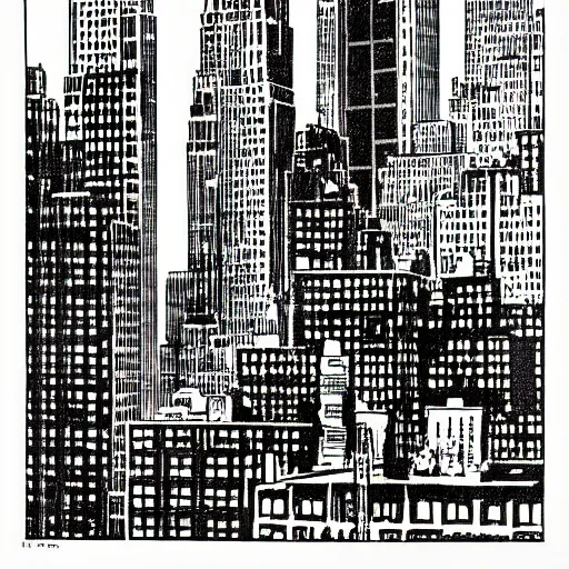 Prompt: New York City by David Mazzucchelli, Black and White, comics