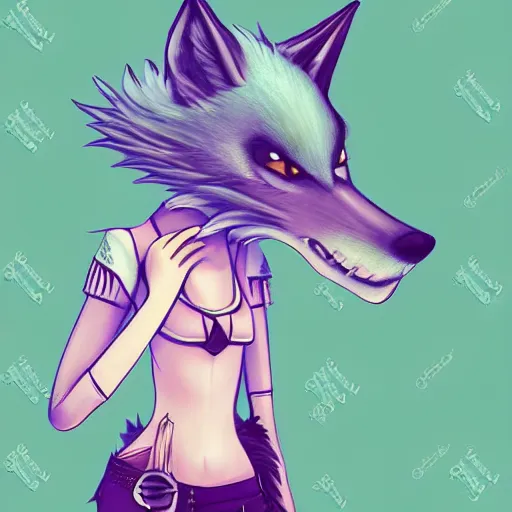 Prompt: Beautiful digital painting of an anthro anthropomorphic pastel-green androgynous wolf, Punk outfit. cute