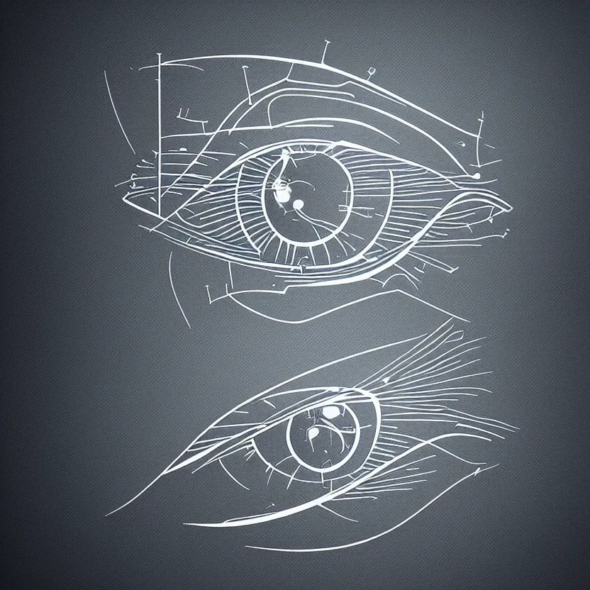 Image similar to cybernetic eye blueprint, simplistic drawn business logo, futuristic