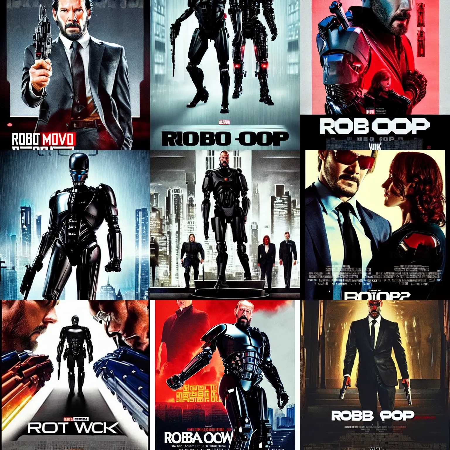 Prompt: movie poster from robocop in the new john wick movie