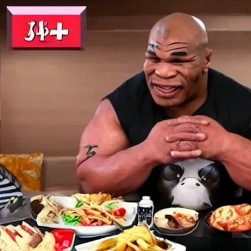 Image similar to obese crying mike tyson mukbang