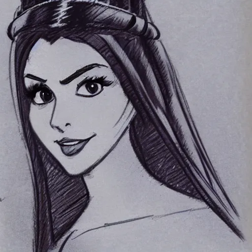 Image similar to milt kahl sketch of victoria justice as princess padme from star wars episode 3