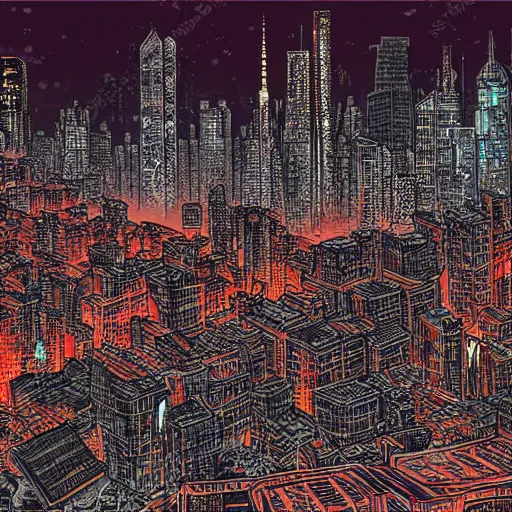Image similar to akira cityscape at night