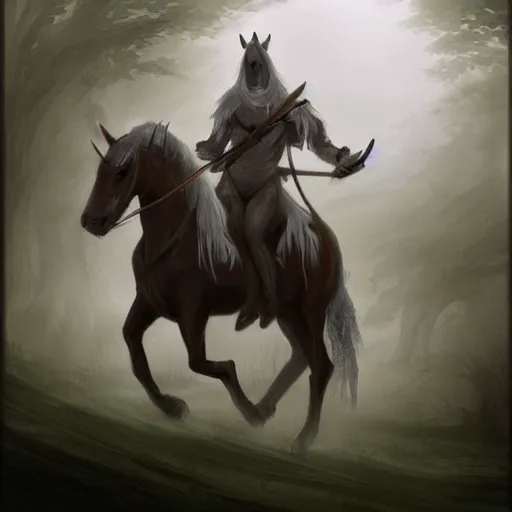 Prompt: the ghostly horsemen ride through the misty forests in eternal silence. they haunt the land for centuries and every unlucky soul who crosses their path join their ranks for ever. # art # fantasy # illustration # painting # character