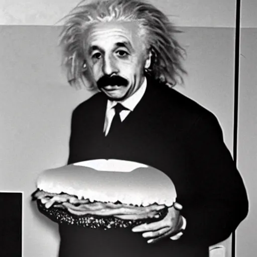 Prompt: CCTV footage of einstein stealing a gigantic hamburger from mcdonalds,