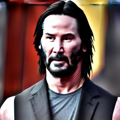 Prompt: muscular keanu reeves, highly detailed, high quality, hd, 4 k, 8 k, canon 3 0 0 mm, professional photographer, 4 0 mp, lifelike, top - rated, award winning, realistic, sharp, no blur, edited, corrected, trending