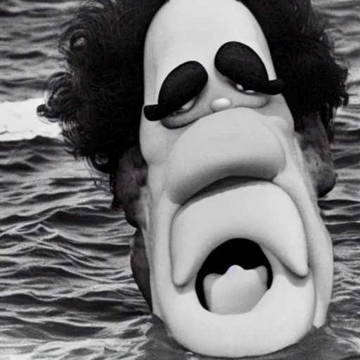 Image similar to A movie still of Homer Simpson in Jaws (1975), 4k, 35mm, promo shoot, award winning