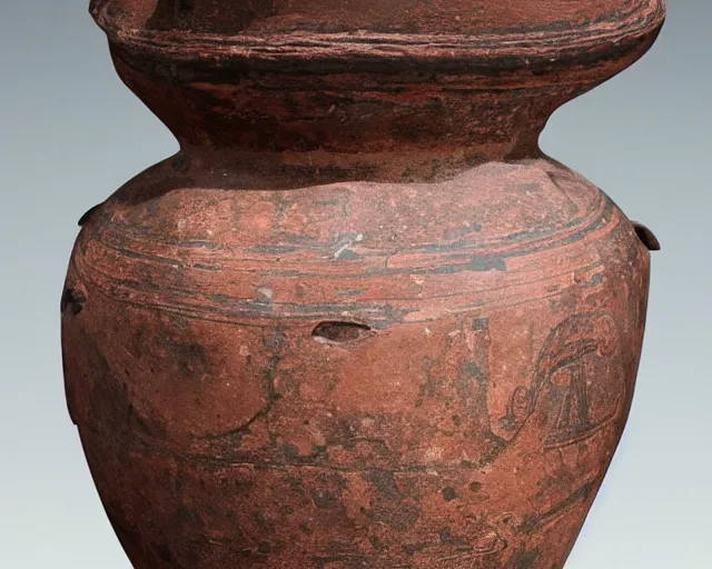 Prompt: a beautiful, ancient, iron made greek amphora container, museum item, sculpted with the face of tom cruise h 1 0 2 4