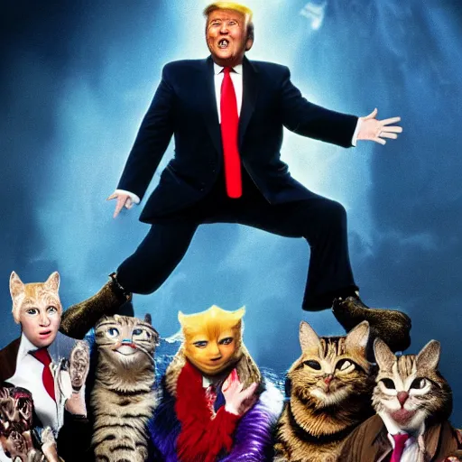 Prompt: donald trump ascending to the heaviside layer in the movie cats