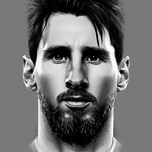 Image similar to a well designed portrait of Messi , detailed, realistic, Artstation, Greg Rutkowski, 8K resolution.