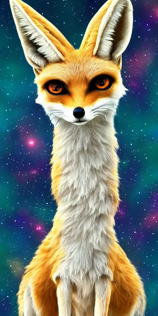 Prompt: a humanoid fennec fox being, the absolute master and creator of the universe with infinite wisdom and cosmos inter - dimensional connection, incredible digital art, realistic, masterpiece