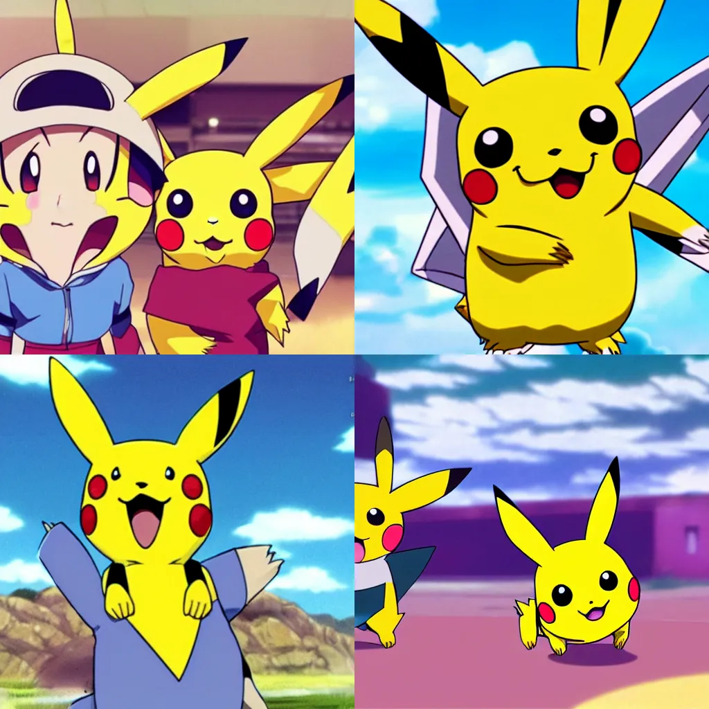 Prompt: happy pikachu pokemon anime screencap