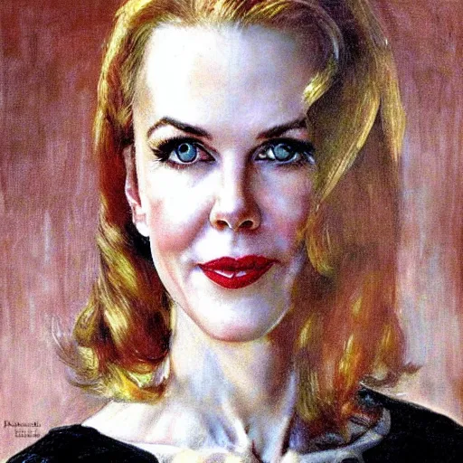 Image similar to portrait of nicole kidman, artist norman rockwell,