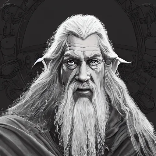 Image similar to evil gandalf consumed by power, lord of the rings, highly detailed, digital art,