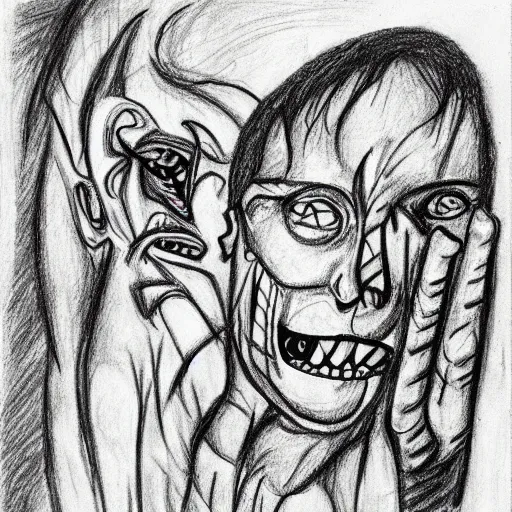 Image similar to a schizophrenic drawing depicting a psychotic attack, artistic abstarct
