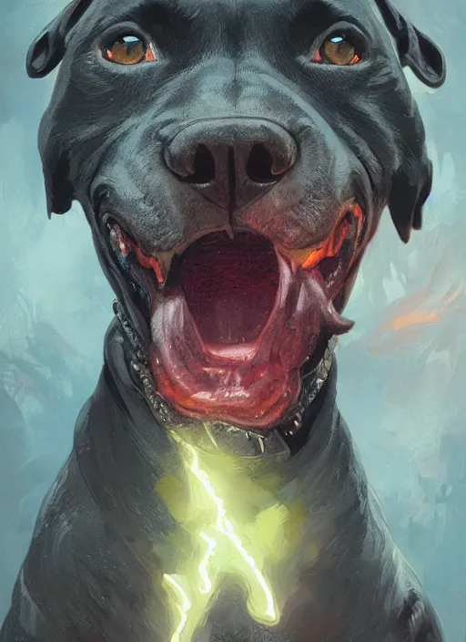 Prompt: vicious pitbull terrier with three heads and glowing eyes, sinister portrait, highly detailed, digital painting, artstation, concept art, matte, sharp focus, illustration, dramatic, cinematic hellburst, hearthstone, art by artgerm and greg rutkowski and alphonse mucha