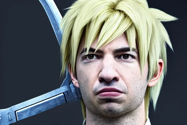 Image similar to live action film still of nathan fielder playing cloud strife in the new sci - fi movie