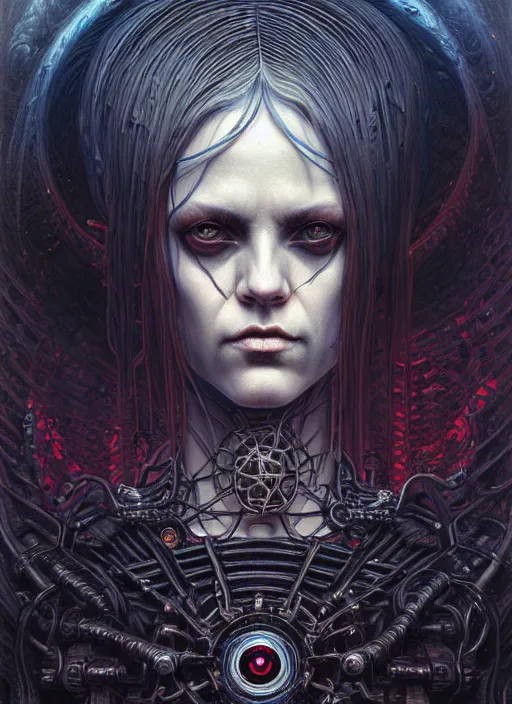 Prompt: portrait of necromancer, hyper detailed masterpiece, dystopian background, jean giraud, digital art painting, darkwave goth aesthetic, lovecraftian, artgerm, donato giancola and tom bagshaw