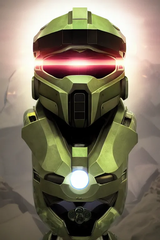 Image similar to robot ninja mask helmet halo master chief radiating a glowing aura global illumination ray tracing hdr fanart arstation by ian pesty and katarzyna da „ bek - chmiel