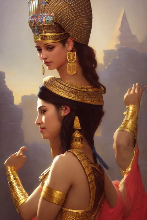 Image similar to Jessica Kahawaty as a beautiful egyptian princess, gorgeous, portrait, powerful, intricate, beautiful, masterpiece, elegant, volumetric lighting, back lighting, rimlight, dramatic lighting, digital painting, highly detailed, artstation, sharp focus, illustration, William-Adolphe Bouguereau, Hajime sorayama, ruan jia