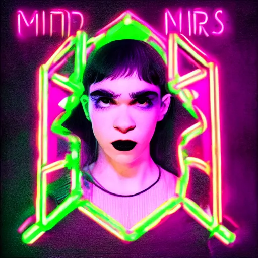 Image similar to an album cover of Grimes inside of a neon lit motherboad