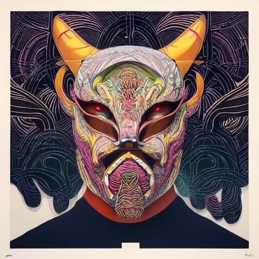 Image similar to Tristan Eaton, victo ngai, artgerm, symmetrical dragon mask