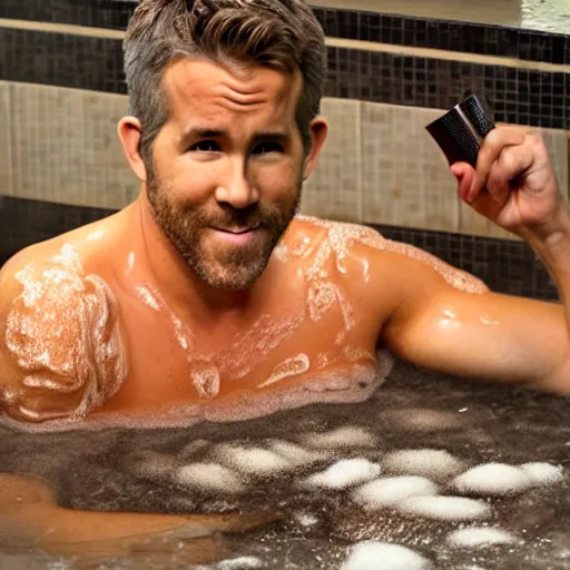 Image similar to ryan reynolds taking a bubble bath