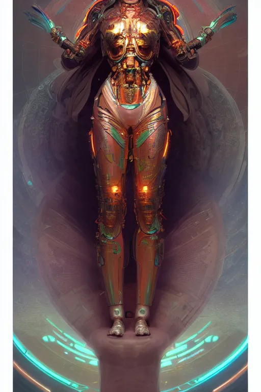 Prompt: ultra detailed female android deity, scifi octane _ render dia _ de _ los _ muertos asymmetrical intricate concept _ art triadic _ color, art by artgerm and greg rutkowski and alphonse mucha, 8 k