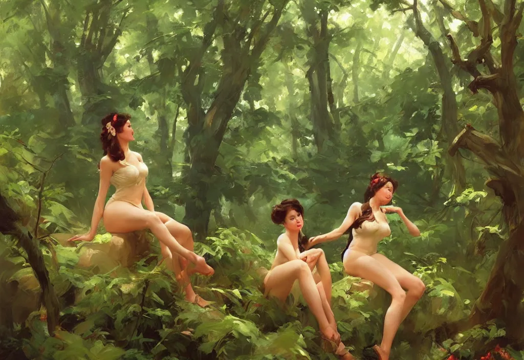 Prompt: greg manchess painting of a forest landscape, painting, trending on artstation, by huang guangjian and gil elvgren and sachin teng