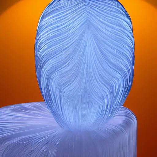 Prompt: refracting translucent ice sculpture of hair!! resting on a beautiful wig stand, cinema 4 d sharp focus