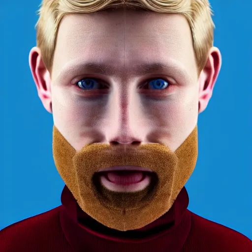 Prompt: A gangly british man, with short blond hair and short beard wearing a corduroy jacket and turtleneck , blue eyes, pale skin, English heritage, digital art, cartoon, mid-shot, 8k