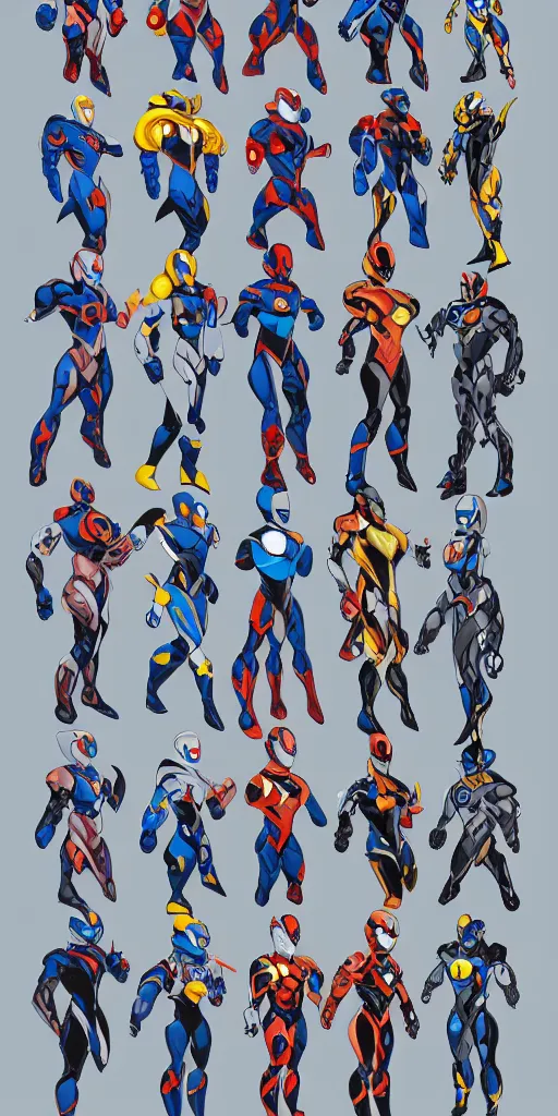 Image similar to superhero character concept based on megaman, ultra detailed, portrait, coherent, symmetry, trending on artstation, character concept, by marvel