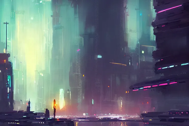 Prompt: a scifi illustration, Night City on Coruscant by ismail inceoglu
