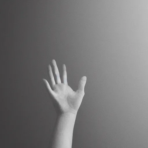 Prompt: a hand reaching out from a thick, dense fog, smokey, foggy, ambient lighting,