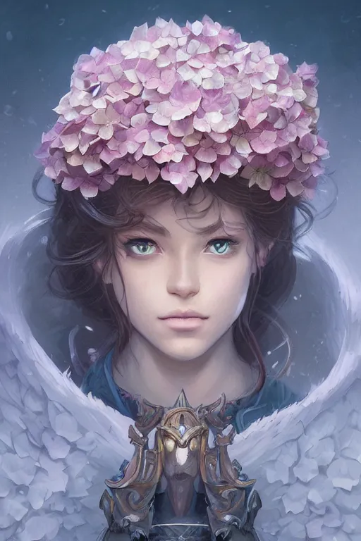 Image similar to hydrangea flower, d & d, fantasy, portrait, highly detailed, headshot, digital painting, trending on artstation, concept art, sharp focus, illustration, art by artgerm and greg rutkowski and magali villeneuve