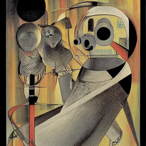 Prompt: rabbit robots. graphical work by anatoly fomenko and bilibin and giger and lissitzky