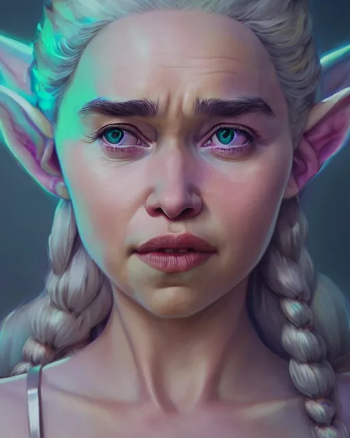 Image similar to highly detailed surreal vfx portrait of emilia clarke as princess zelda, stephen bliss, unreal engine, greg rutkowski, loish, rhads, beeple, makoto shinkai and lois van baarle, ilya kuvshinov, rossdraws, tom bagshaw, alphonse mucha, global illumination, detailed and intricate environment