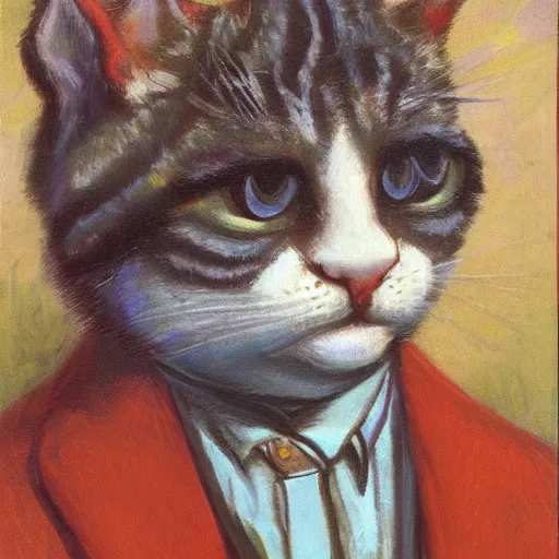 Prompt: portrait of a young disillusioned young man, by louis wain, trending on artstation